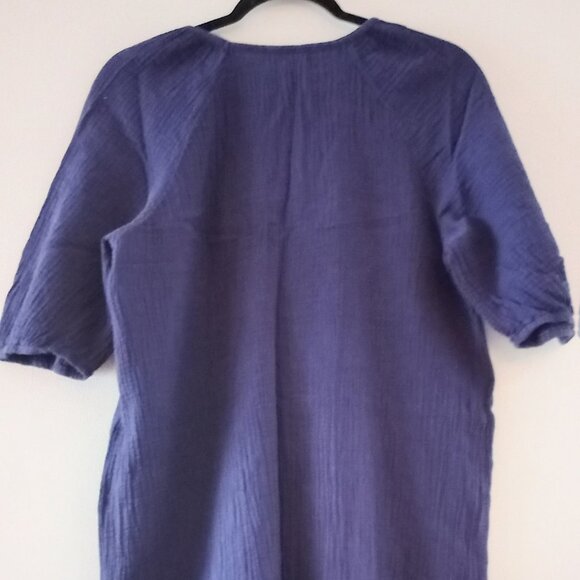 BY ANTHROPOLOGIE royal blue puff sleeve cotton mini dress - Picture 8 of 13